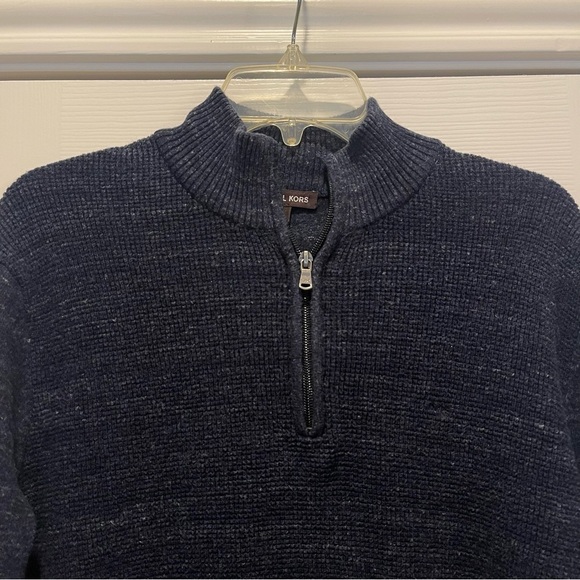 Michael Kors 1/4 Zip Pullover Sweater Men’s Med Navy Cotton Wool Preppy Classic - Picture 3 of 9